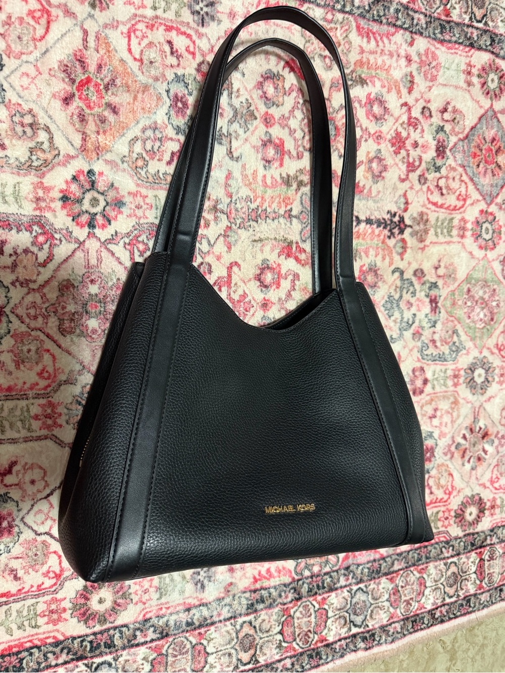 Michael Kors Black Pebble Leather Shoulder Tote Bag with Gold Hardware Like New